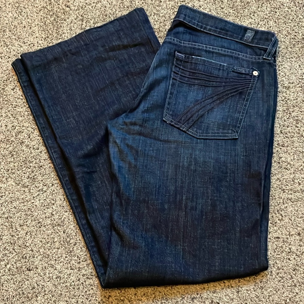 7 For All Mankind Dojo Wide Leg Jeans Size 31 Dark Wash Wide Leg Trouser
